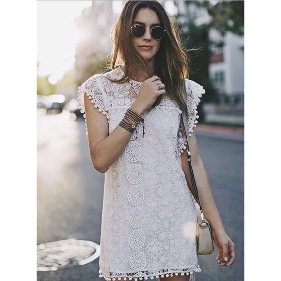 Tularosa Dresses & Skirts - NWT Tularosa Elba Pom Pom Crochet Lace Dress XS